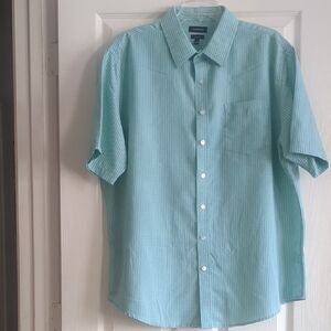 Croft&Barrow Blue/Green  Men Short Sleeve Dress Shirt- Pocket Checkered Size XL